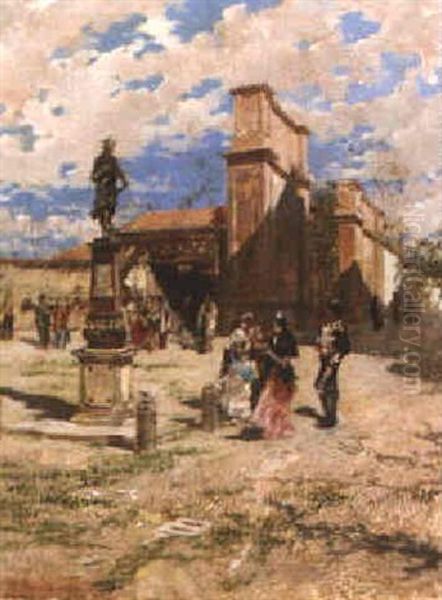 Un Paseo Poe El Pueblo Oil Painting by Francisco Pradilla y Ortiz