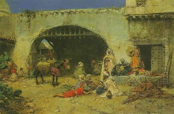 An Arab Market Scene Oil Painting by Francisco Pradilla y Ortiz