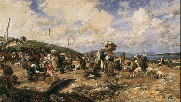 Los Dias De Mercado En Vigo - Marknadsdag I Vigo, Spanien Oil Painting by Francisco Pradilla y Ortiz