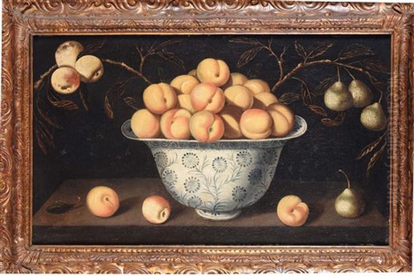 Natura Morta Con Pesche Entro Coppa In Porcellana Oil Painting by Blas de Ledesma Prado