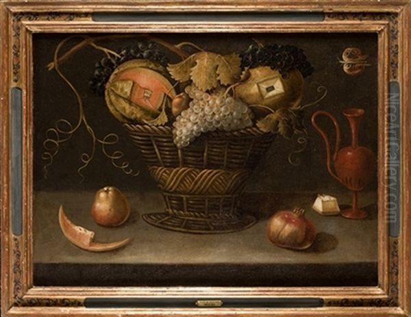 Bodegon Con Canasta De Fruta Y Jarra De Terra Sigillata Oil Painting by Blas de Ledesma Prado