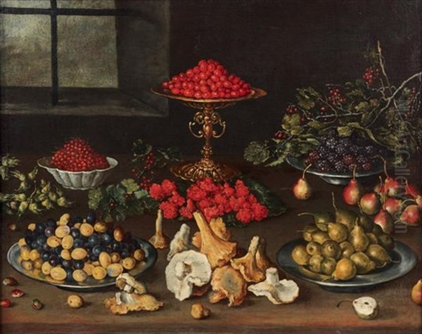 Nature Morte Aux Champignons Et Fruits Oil Painting by Blas de Ledesma Prado