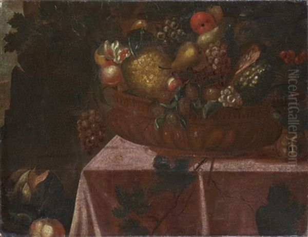 Nature Morte A La Coupe De Fruits Sur Un Entablement Oil Painting by Blas de Ledesma Prado