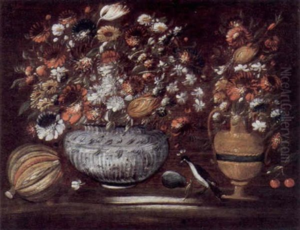 Blumen- Und Fruchtestilleben Oil Painting by Blas de Ledesma Prado