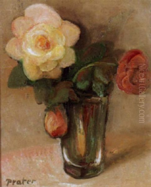 Blumenstilleben Mit Rosen In Einem Glas Oil Painting by Jules De Praetere