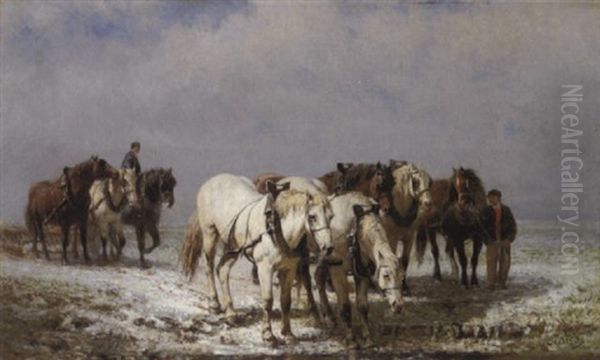 Le Retour Des Chevaux De Labour Oil Painting by Jules De Praetere