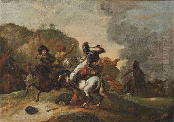 Cavalry Battle Oil Painting by Wenzel Ignaz Prasch