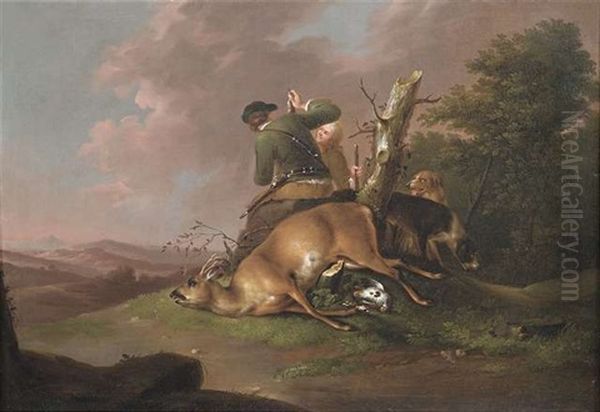 Rastender Jager Mit Hunden Und Jagdbeute Oil Painting by Wenzel Ignaz Prasch