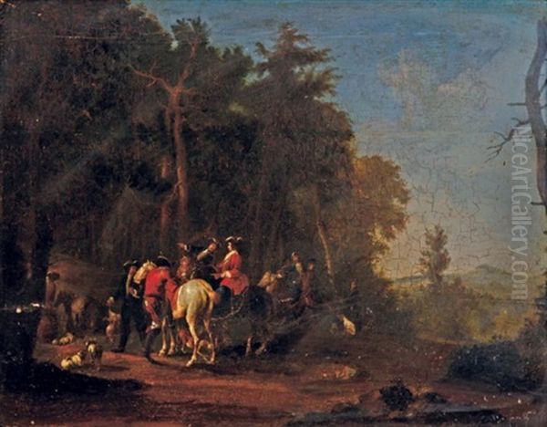 Le Depart Pour La Chasse (+ La Halte Des Chasseurs; Pair) Oil Painting by Wenzel Ignaz Prasch