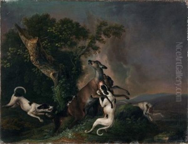 Von Funf Jagdhunden Gestellte Hirschkuh Oil Painting by Wenzel Ignaz Prasch