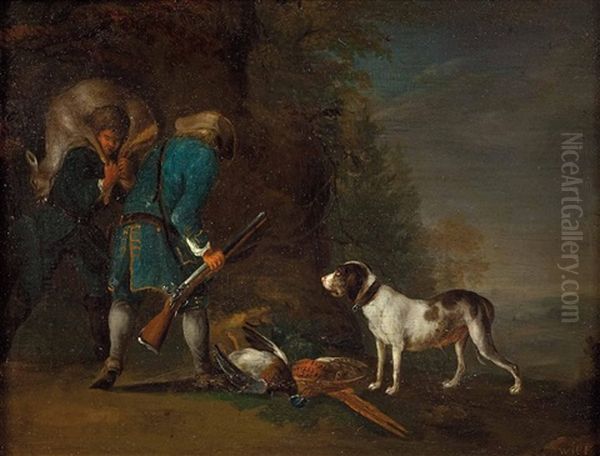 Kurze Rast Zweier Jager Mit Jagdbeute (+ Mit Der Jagdbeute Auf Dem Heimwe; 2 Works) Oil Painting by Wenzel Ignaz Prasch