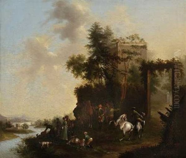 Jagdgesellschaft Vor Einer Burgruine Oil Painting by Wenzel Ignaz Prasch