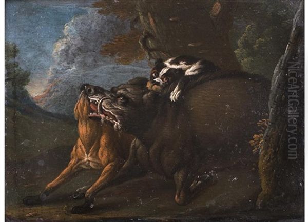 Jagdhunde Im Kampf Mit Einem Eber Oil Painting by Wenzel Ignaz Prasch