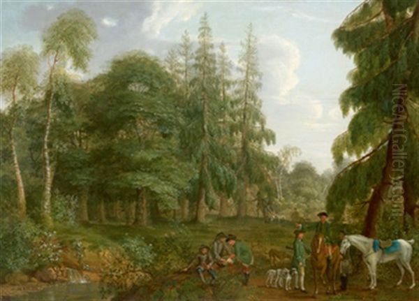 Jagdgesellschaft In Einer Waldlandschaft Oil Painting by Wenzel Ignaz Prasch