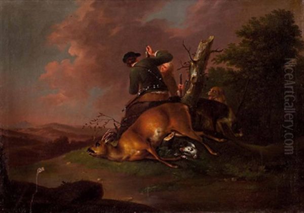 Rastender Jager Mit Hunden Und Jagdbeute Oil Painting by Wenzel Ignaz Prasch