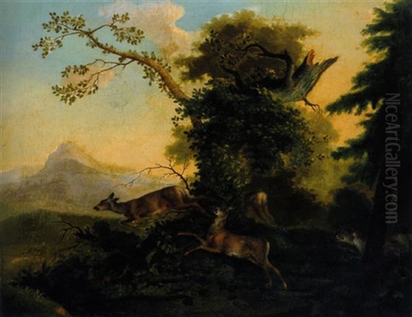 Waldlandschaft Mit Fliehenden Rehen Oil Painting by Wenzel Ignaz Prasch