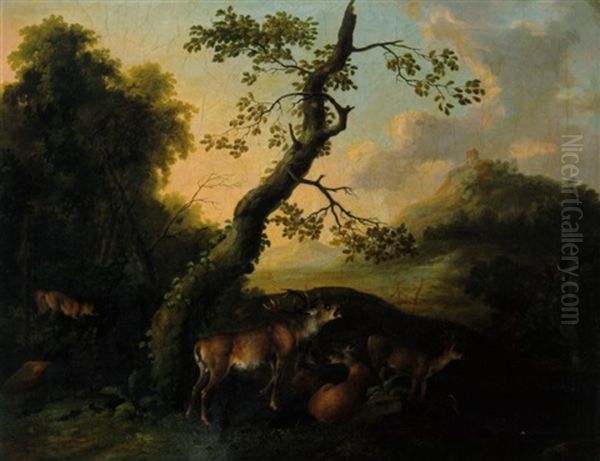 Waldlandschaft Mit Einem Hirschrudel Oil Painting by Wenzel Ignaz Prasch