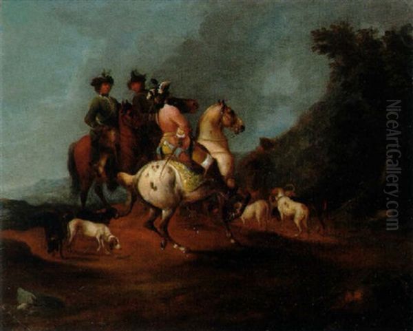 Vorneheme Reitergesellschaft Auf Der Heimkehr Von Der Jagd Oil Painting by Wenzel Ignaz Prasch