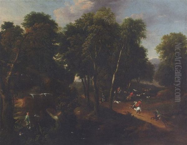 Hirschjagd In Waldlandschaft Oil Painting by Wenzel Ignaz Prasch