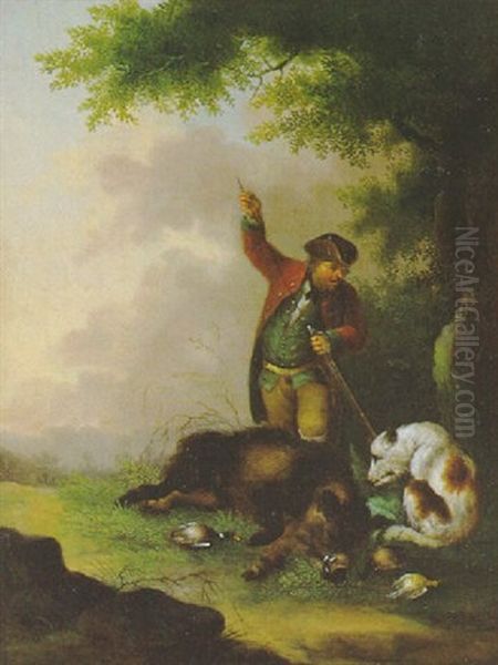 Jager In Einer Landschaft Mit Hund Und Erlegtem Keiler Oil Painting by Wenzel Ignaz Prasch