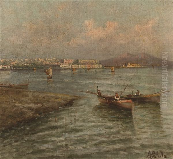 Escena De Costa Con Pescadores Oil Painting by Attilio Pratella