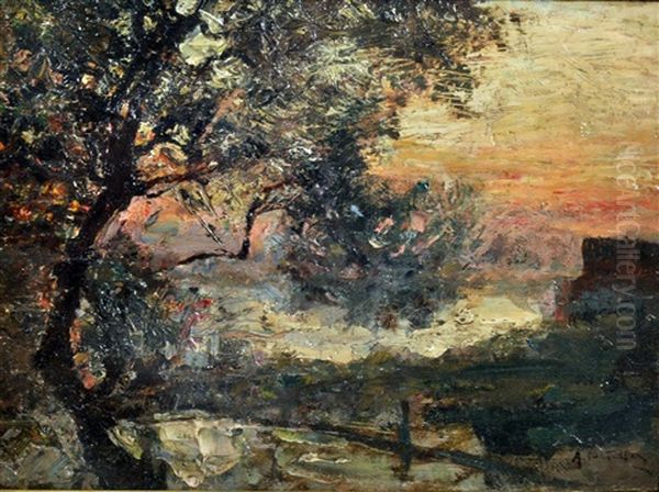 Tramonto A Seiano Oil Painting by Attilio Pratella