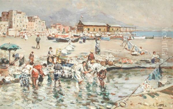 A Coastal Town In Summer Oil Painting by Attilio Pratella