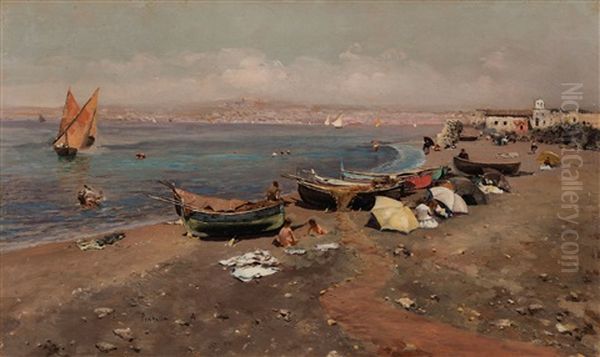 Spiaggia A San Giovanni Oil Painting by Attilio Pratella