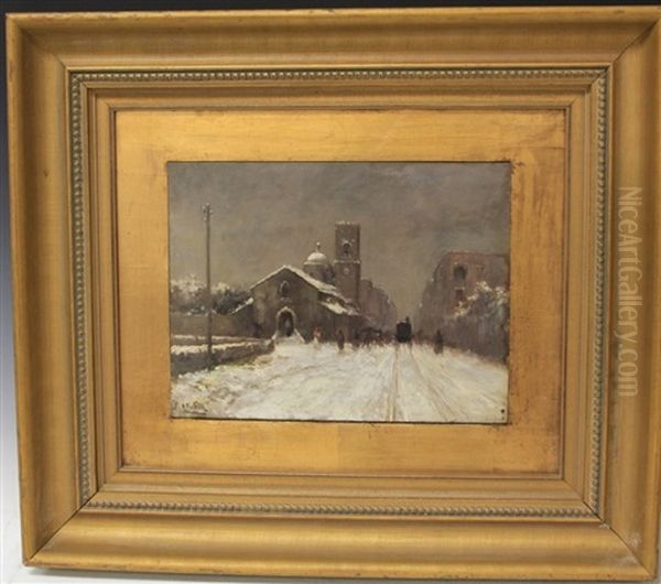 Winter Scene Oil Painting by Attilio Pratella