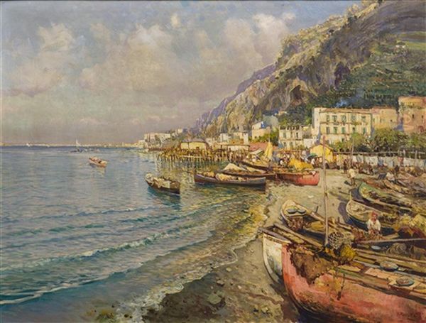 Marina Grande Oil Painting by Attilio Pratella