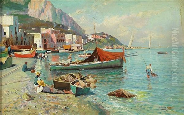 Marina Grande, Capri Oil Painting by Attilio Pratella