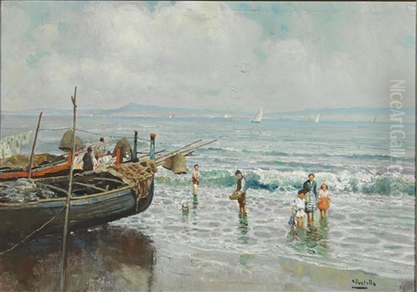 Maritime Scene Oil Painting by Attilio Pratella