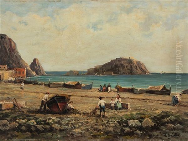 Coastal View Oil Painting by Attilio Pratella