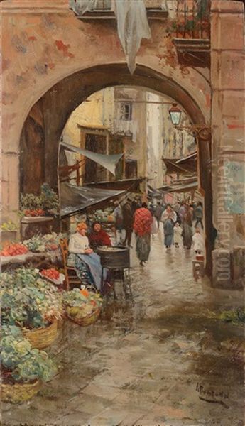 Rue Animee A Naples Oil Painting by Attilio Pratella