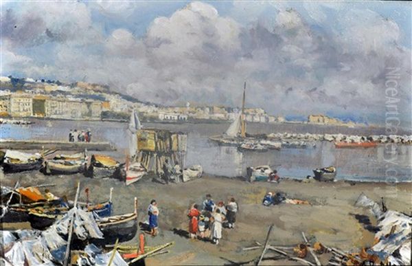 Al Porto Oil Painting by Attilio Pratella