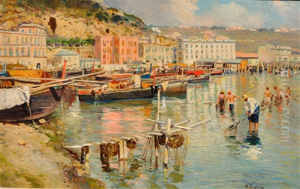 Pescatori Di Telline A Mergellina Oil Painting by Attilio Pratella