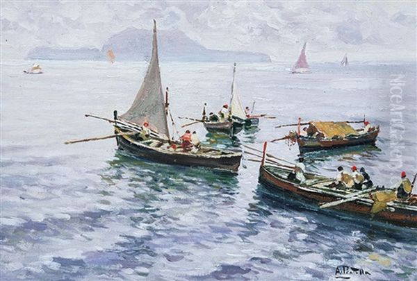 Partenza Per La Pesca Oil Painting by Attilio Pratella