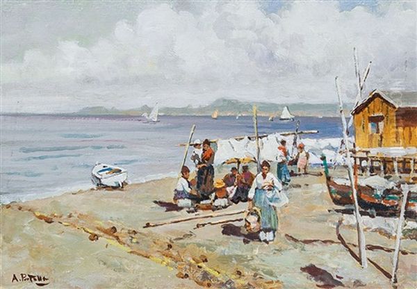 Sulla Spiaggia Oil Painting by Attilio Pratella