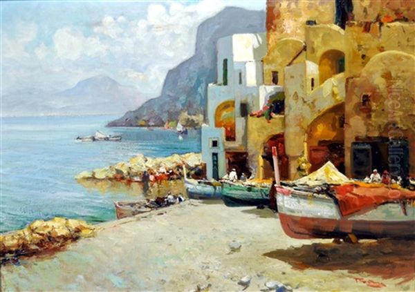 Barche In Secca Oil Painting by Attilio Pratella