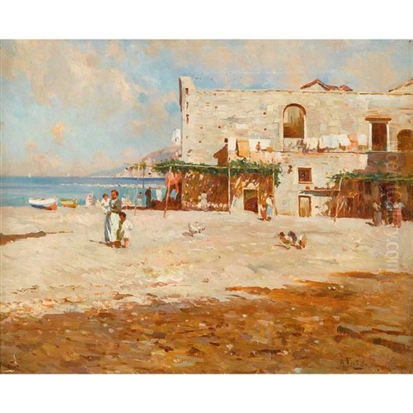 Neapolitan Scene Oil Painting by Attilio Pratella