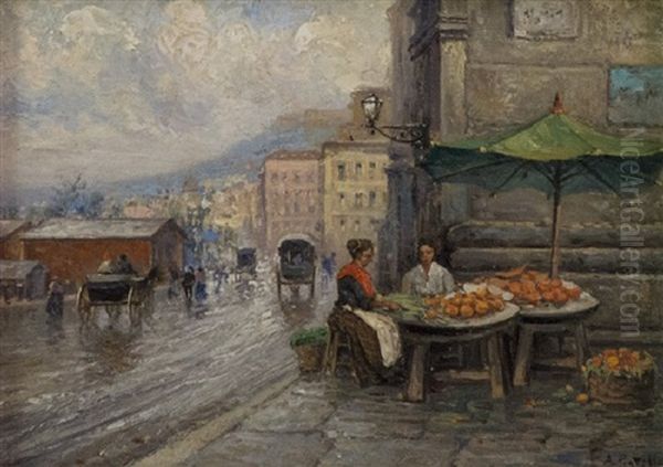 Venditrici Ambulanti Oil Painting by Attilio Pratella