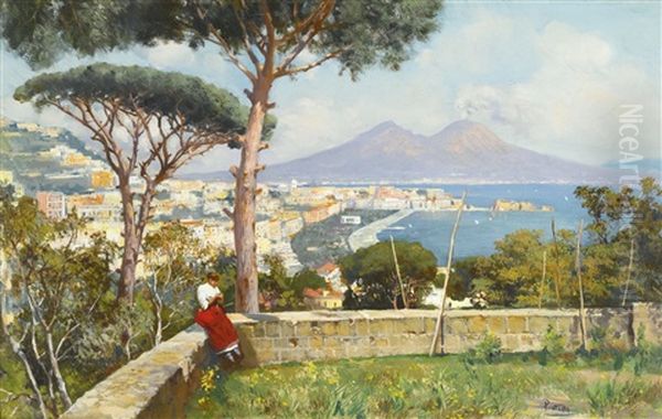 The Bay Of Naples, Seen From The Tomb Of Virgil Oil Painting by Attilio Pratella