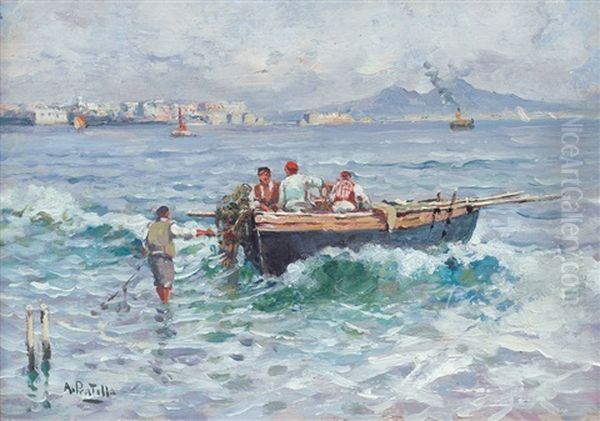 Napoli, Pescatori Oil Painting by Attilio Pratella