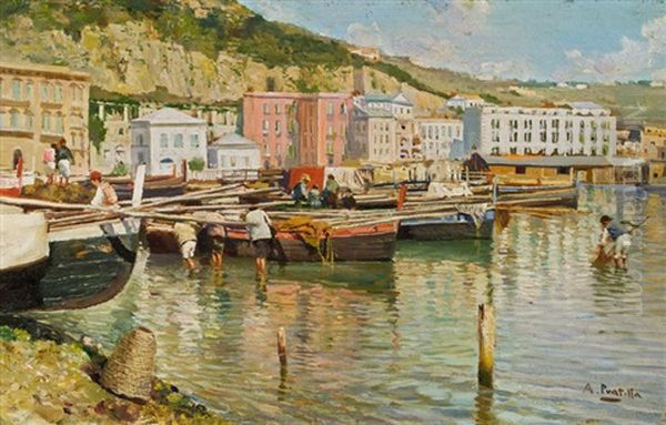 Fischerboote Im Hafen Oil Painting by Attilio Pratella