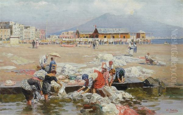 Napoli, Lavandaie Oil Painting by Attilio Pratella