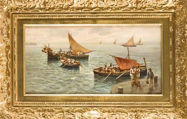 Fischerboote An Der Mole Oil Painting by Attilio Pratella