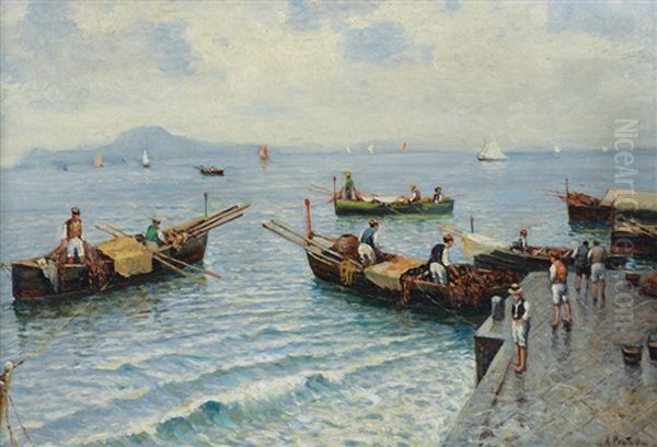 Il Molo Di Mergellina Oil Painting by Attilio Pratella