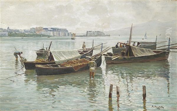 Die Bucht Von Neapel Von Mergellina Aus Gesehen Oil Painting by Attilio Pratella