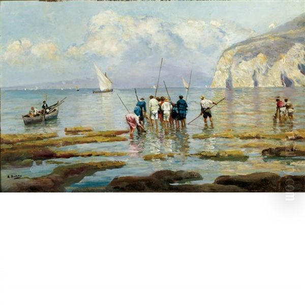 Fishing For Cockles In The Bay Of Naples, Sorrento by Attilio Pratella