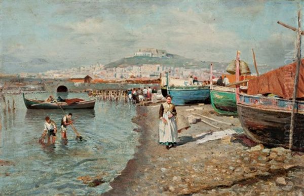 Pescatori Al Porto Oil Painting by Attilio Pratella